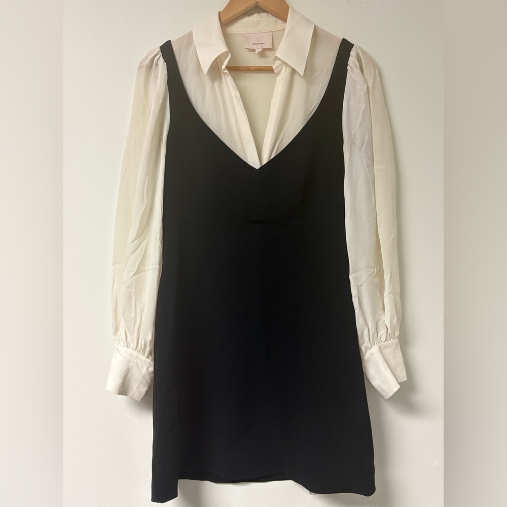 Cinq à Sept Black Dress with Cream Blouse